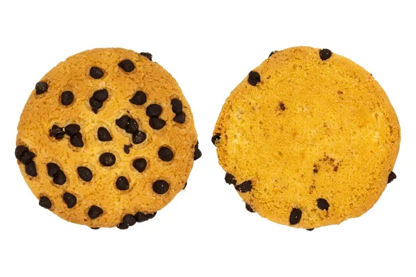 Ev yapımı çikolatalı kurabiyelerin önü ve arkası. beyaz arkaplanda izole