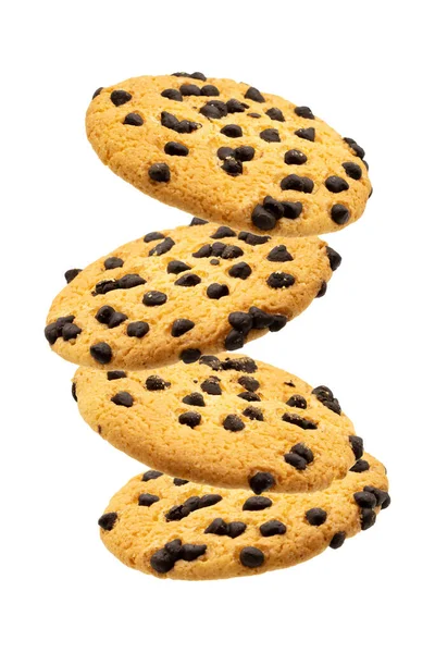 Queda Biscoitos Chocolate Chip Isolado Fundo Branco — Fotografia de Stock