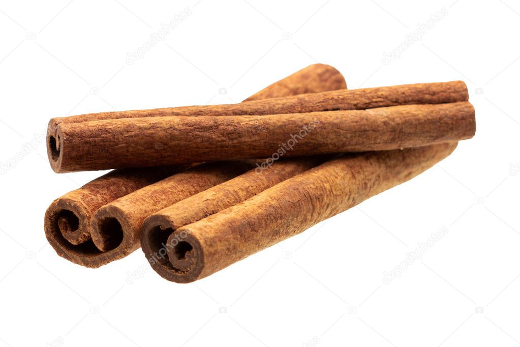 Cinnamon sticks isolated on white background without shadow