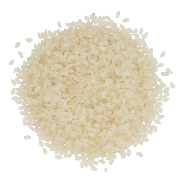 Yuvarlak Pirincin Beyaz Arkaplanda Izole Edilmiş Üst Görünümü — Stok fotoğraf