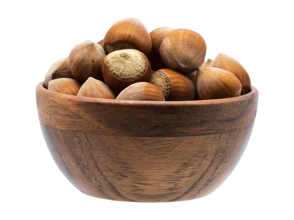 Hazelnuts Wooden Bowl Isolated White Background — Stock Photo, Image