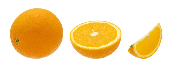 オレンジの果実のセット 半分と白の背景に隔離されたスライスオレンジ — ストック写真