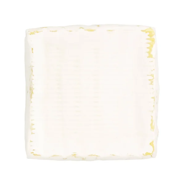 白い型で正方形の柔らかいフランスのチーズ 閉じる — ストック写真