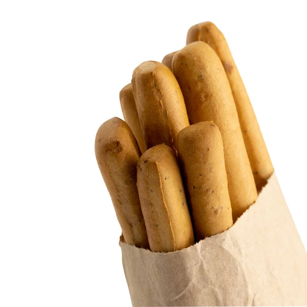 Homemade Grissini Italian Breadsticks Appetizers Isolated White Background — Stock Photo, Image