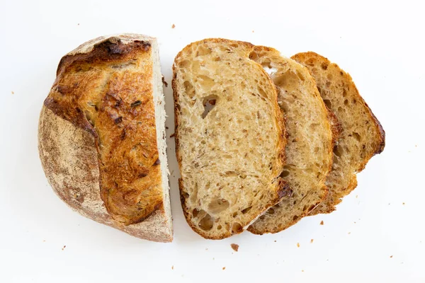 Bröd Med Skivor Bröd Vit Bakgrund Ovanifrån Färsk Läcker Hemlagad — Stockfoto