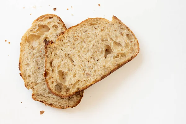 Skivat Bröd Vit Bakgrund Ovanifrån Färsk Läcker Hemlagad Hälsosam Bake — Stockfoto