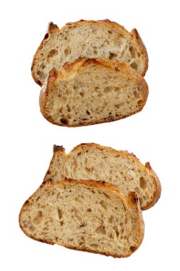 Beyaz arka planda dilimlenmiş ekmek. Taze, lezzetli, ev yapımı, sağlıklı fırın. Fırın.