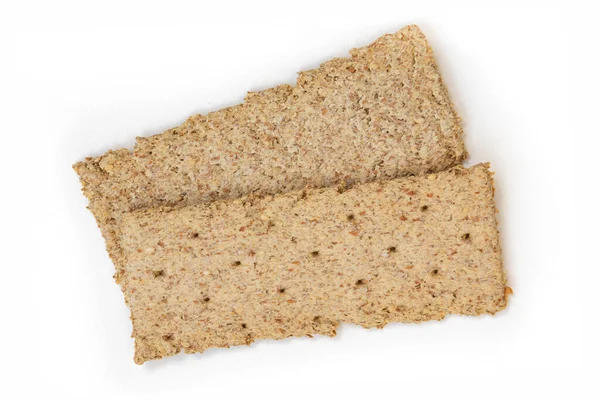 Zwei Hellbraune Mehrkorn Roggen Knäckebrot Isoliert Auf Weißem Hintergrund Brotcracker — Stockfoto