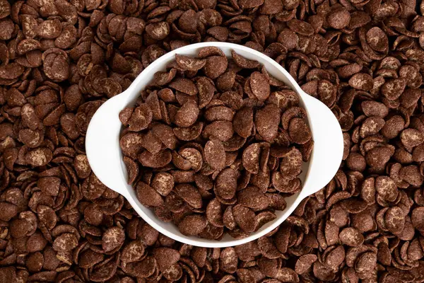 Hojuelas Chocolate Cuenco Sobre Fondo Hojuelas Concepto Desayuno Saludable Plato — Foto de Stock