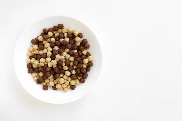 Bol Céréales Chocolat Vanille Isolé Sur Fond Blanc Boules Chocolat — Photo