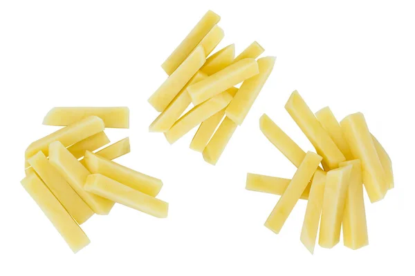 Raw Potato Sliced Strips Prepared French Fries Isolated White Background — Stock Photo, Image