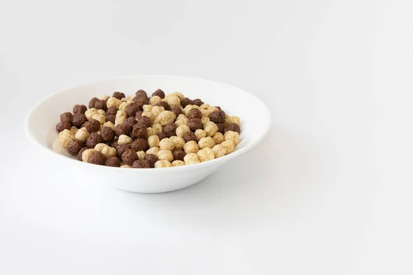 Chocolate Vanilla Cereal Bowl Isolated White Background Chocolate Brown White — Stock Photo, Image