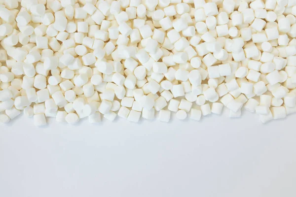 Weißer Mini Marshmallows Hintergrundrahmen Kopierraum Für Text — Stockfoto