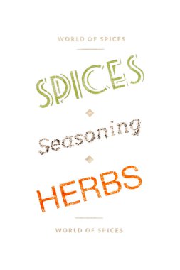 Baharatlar, baharat ve otlar beyaz zemin üzerine
