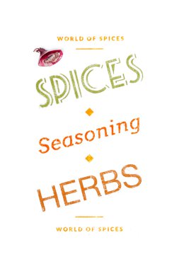 Baharatlar, baharat ve otlar beyaz zemin üzerine