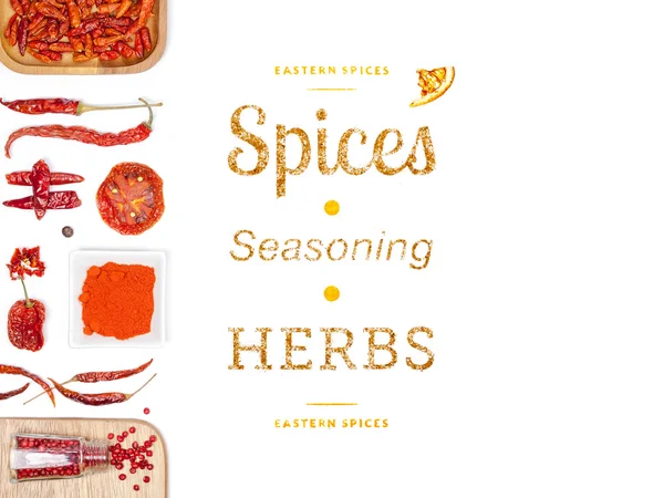 Different spices and herbs  on white background. top view — Stock Photo, Image