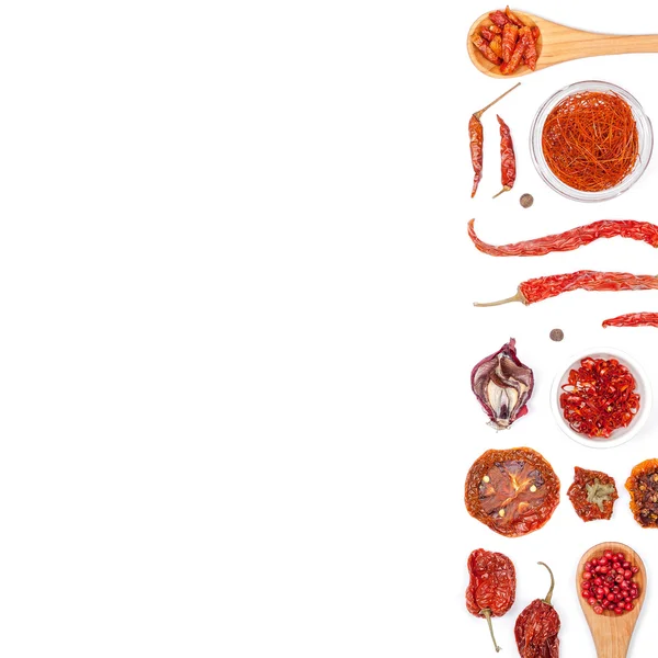 Different spices and herbs  on white background. top view — Stock Photo, Image