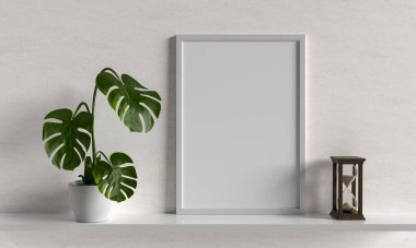 Vazodaki canavar bitkisi, beyaz çerçeveli, 3 boyutlu.