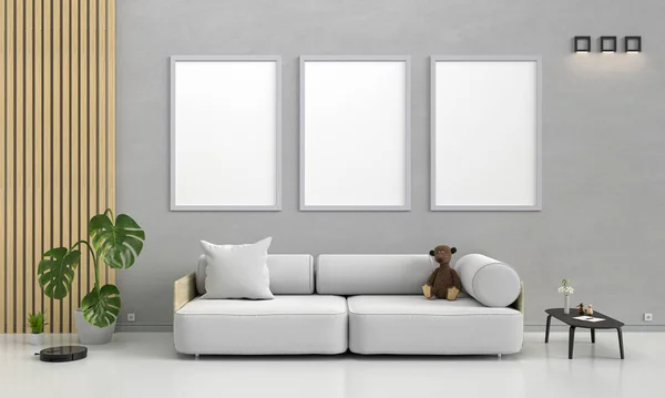 White Living Room Sofa Frames Mockup Rendering — Stock Photo, Image