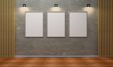 Beton duvarlı boş oda ve model çerçeve, 3D görüntüleme