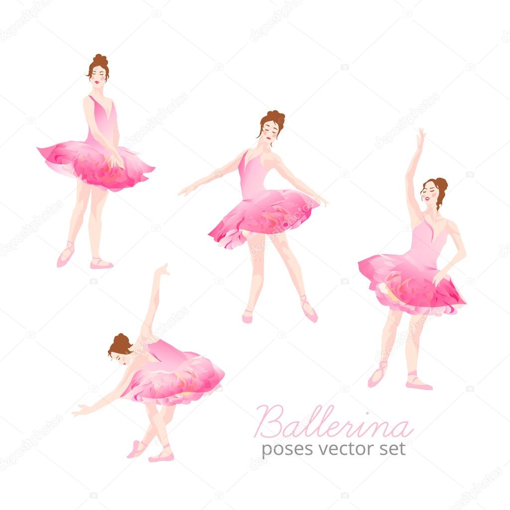 Beautiful ballerina wearing pink tulle tutu design vector set