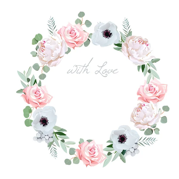 Belle pivoine délicate, anémone, rose, fleurs de brunia et euca — Image vectorielle