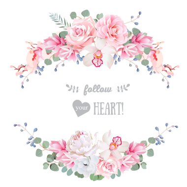 Cute wedding floral vector design frame. Floral banner stripe el