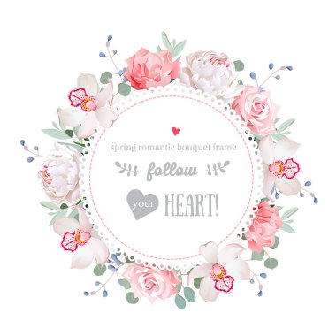 Lüks Şakayık, orkide, gül, pembe çiçekler, mavi çilek ve eucal