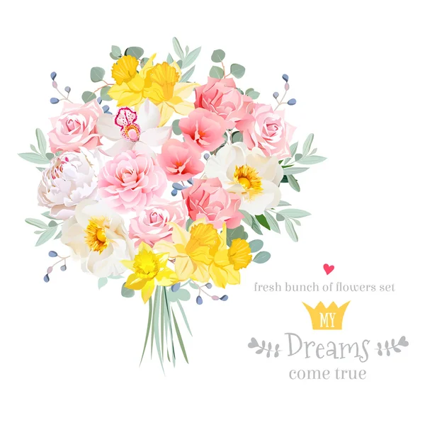 Conjunto de design de vetor de flores de primavera brilhante exuberante —  Vetores de Stock