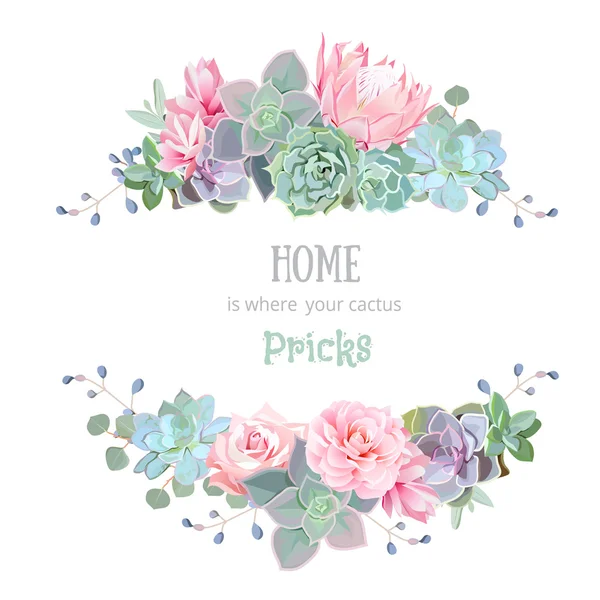 Green colorful succulents vector design round frame. Echeveria, — Stock Illustration Green colorful succulents vector design round frame. Echeveria, Stock Vector