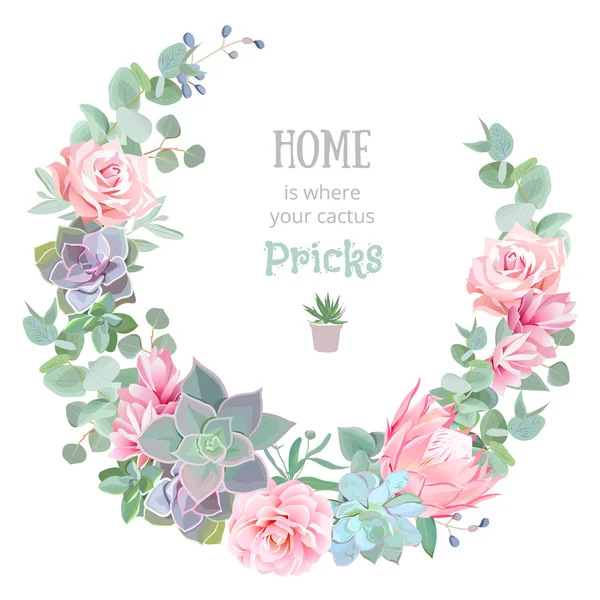 Stijlvolle floral vector design ronde frame. Roos, camellia, roze f — Stockvector