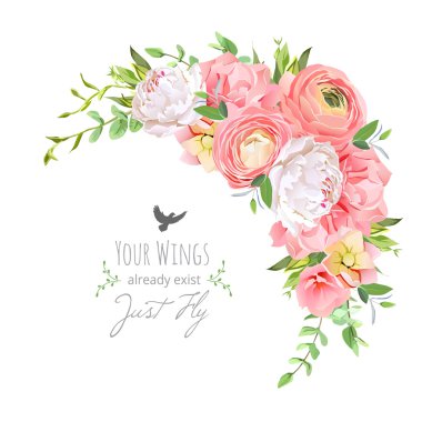 Parlak Düğünçiçeği, Şakayık, gül ile narin çiçek vektör çerçeve