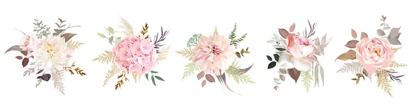 Bouquets Floreali Lusso Beige Design Vettoriale Alla Moda Rosa Pastello — Vettoriale Stock