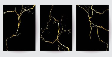 Siyah üzerine Altın Kintsugi sanat vektör dokusu