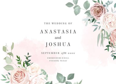 Fildişi bej ve tozlu gül, beyaz şakayık, protea, ranunculus, okaliptüs