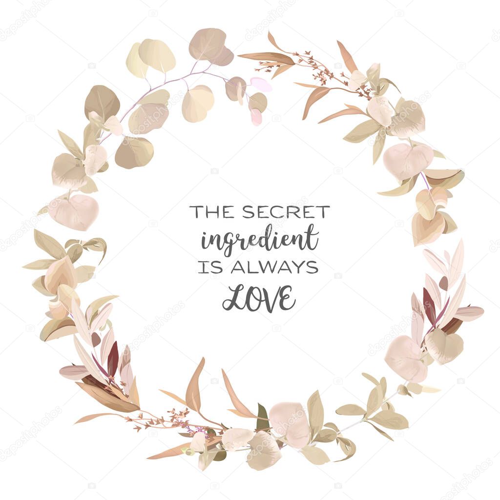 Fall herbs selection vector design round invitation frame