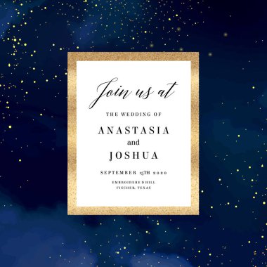 Parlak parıltılı ve altın kaplamalı sihirli gece mavi kartı.