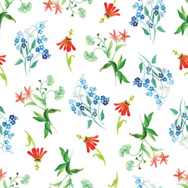 Unutma ve kırmızı çiçekler suluboya sorunsuz vektör yazdırma