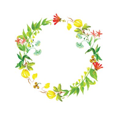 Güneşli suluboya yuvarlak vektör çerçeve