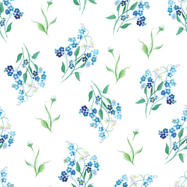 Forget-me-nots watercolor seamless vector print — Stock Vector