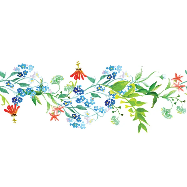 Flores de pradera sin costura banner vectorial horizontal — Vector de stock