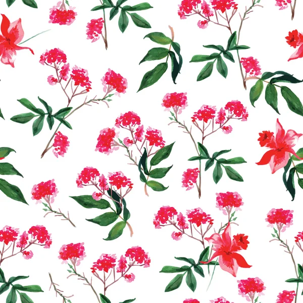 Pink flowers watercolor seamless vector print — Stock Vector