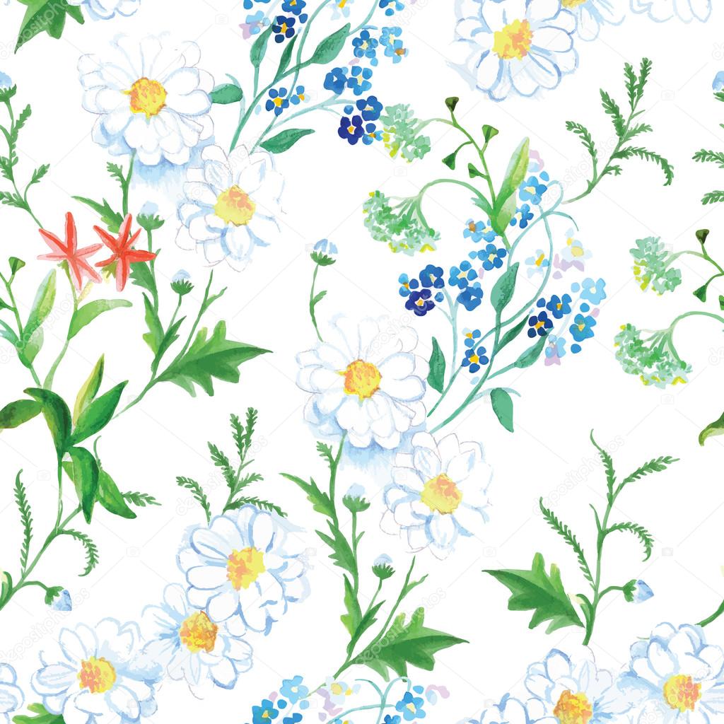 Blooming meadow floral seamless vector print