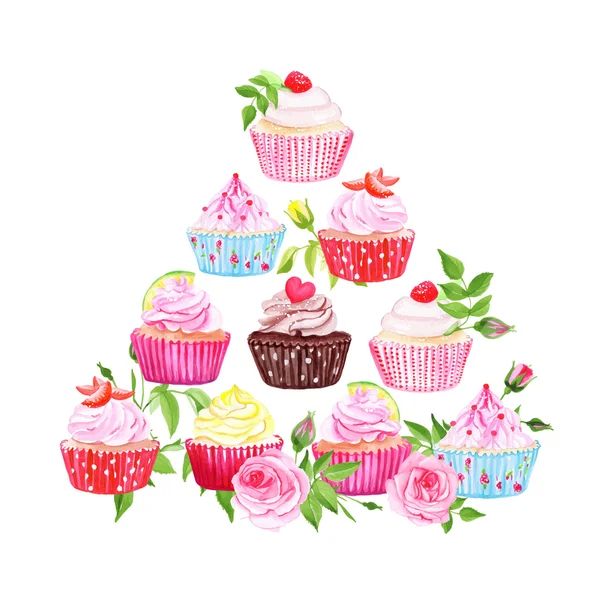 Coloridos cupcakes vector pirámide elemento de diseño — Vector de stock