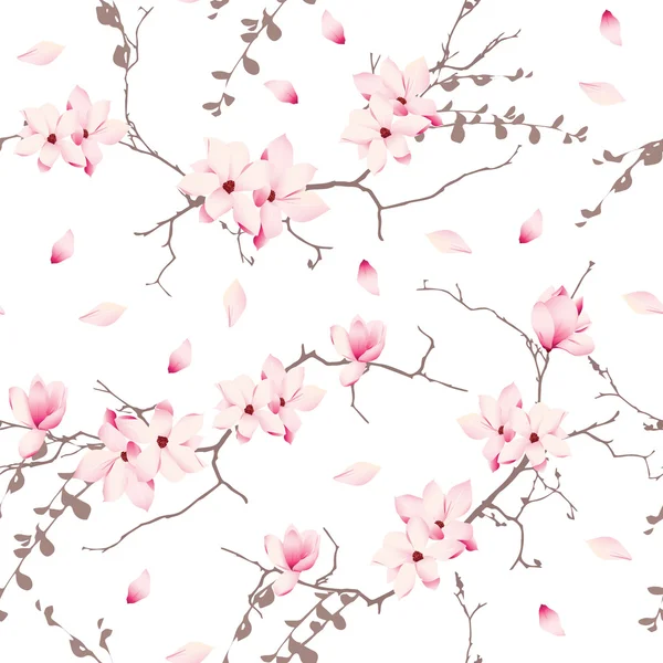 Magnolia bloesem trees naadloze vector patroon — Stockvector