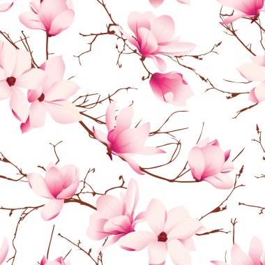 Delicate magnolia flowers seamless vector pattern