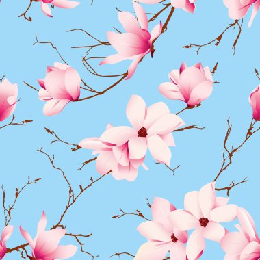 Gökyüzü ve Manolya çiçek sorunsuz vektör desen