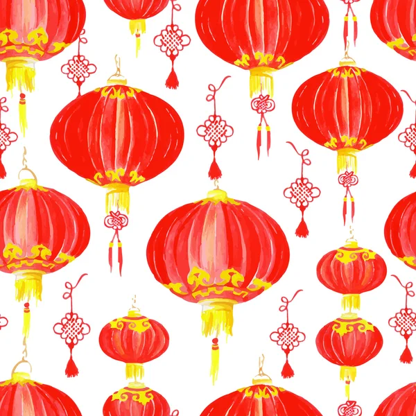 Lanterne chinoise orientale motif vectoriel sans couture — Image vectorielle