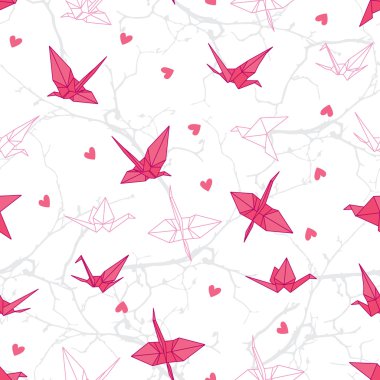 Origami Vinçler dalları sorunsuz baskı üzerinde aşık