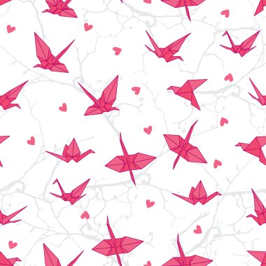Origami Vinçler dalları sorunsuz baskı üzerinde aşık